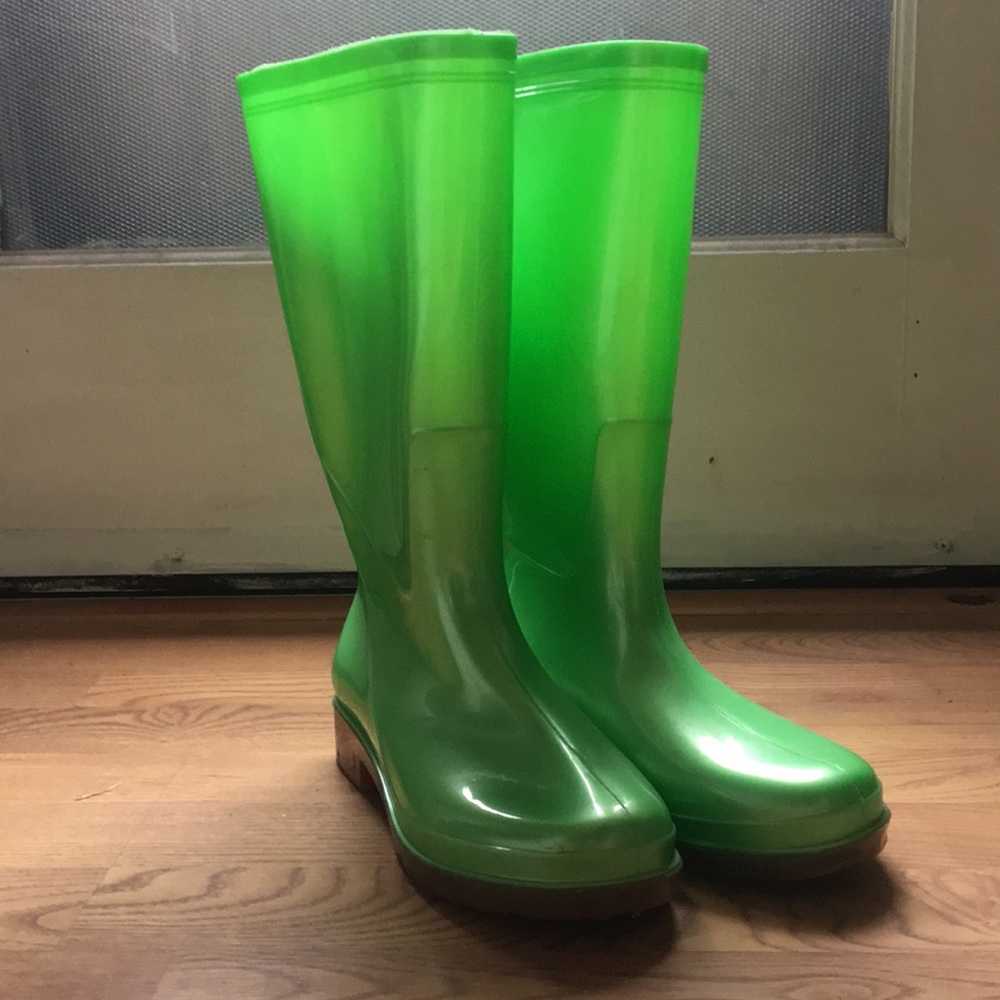 Green rain boots